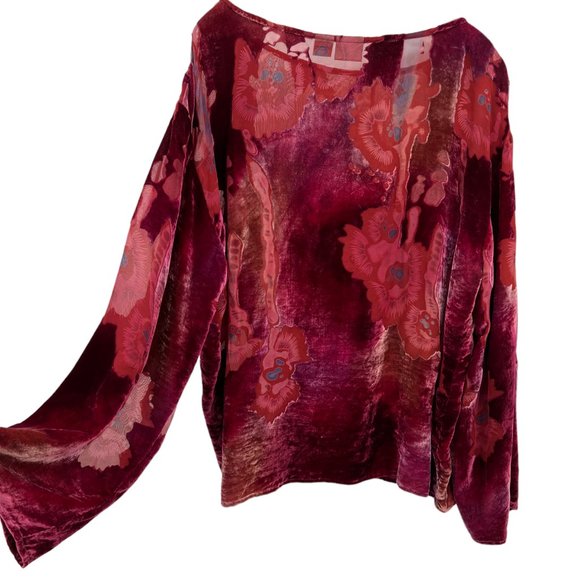 Burn Out Velvet Pullover Top Burgundy Deep Mauve Pink Long Sleeve Womens 16 - Picture 3 of 11